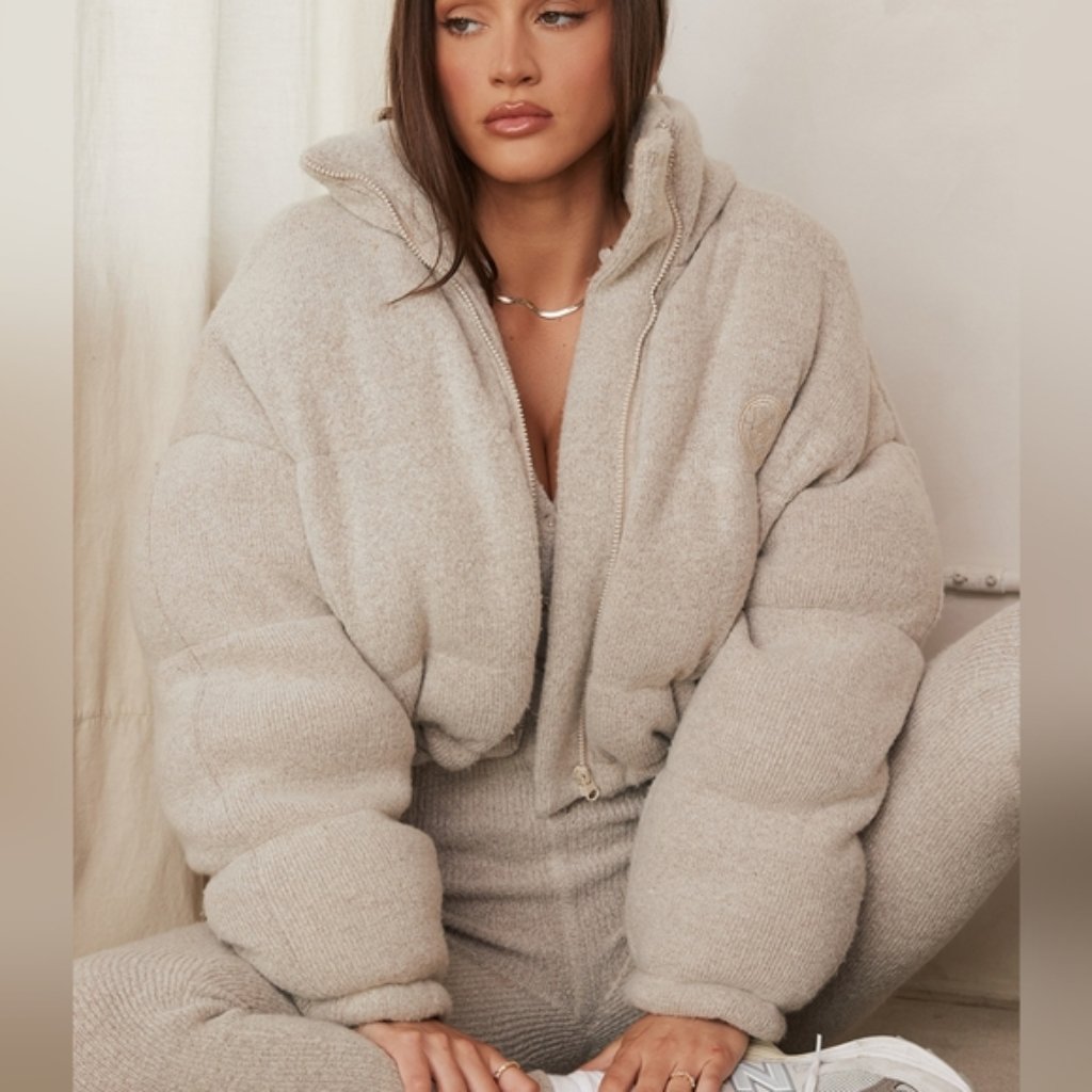 House Of Cb Pascal Opal Open Knit C Shape Puffer Crop Jacket , Xs